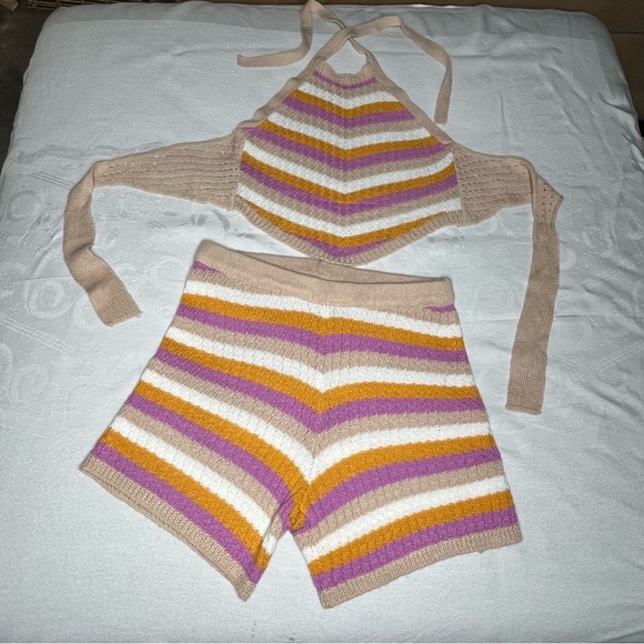 No Comment Striped Knit Halter Top and Short Set Small - Picture 10 of 11